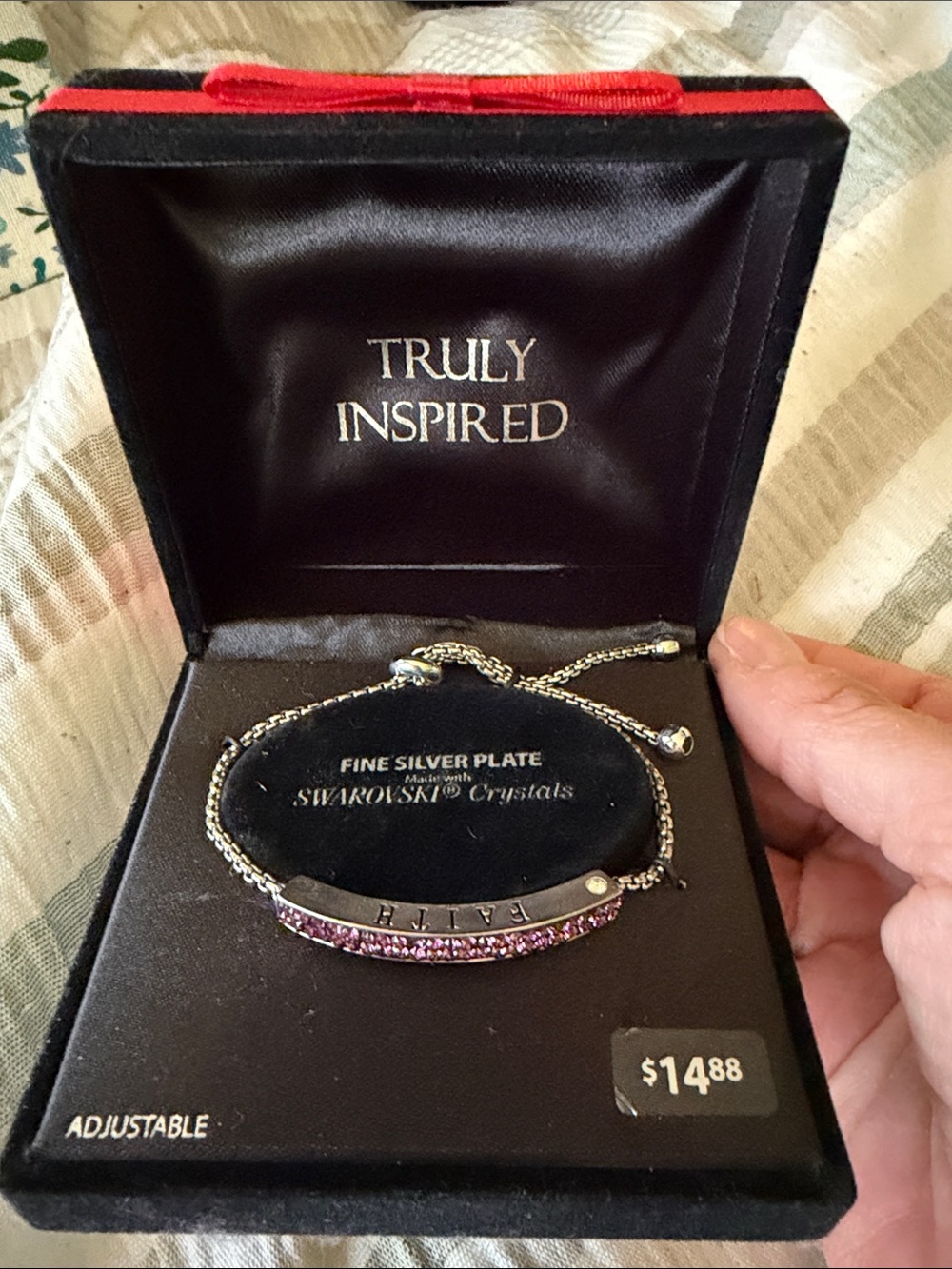 Pink Crystal 'Faith' Bracelet - Silver Plate